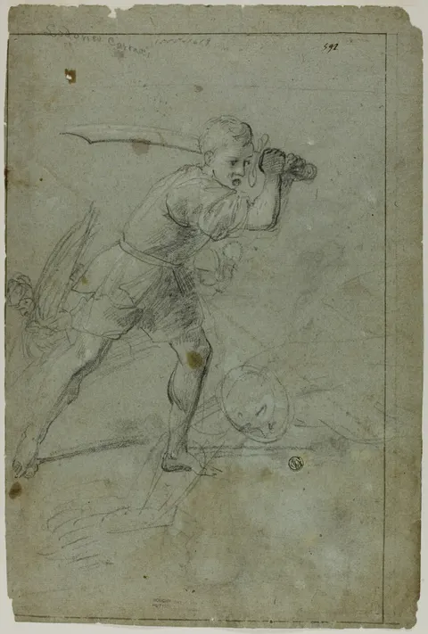 David Beheading Goliath (recto); Sketch of Draped Female Figure with Right Arm Raised Above Head (verso)