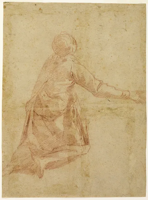 Kneeling Figure from the Back (recto); Three Half-length Studies of Veiled Female Figure (verso)