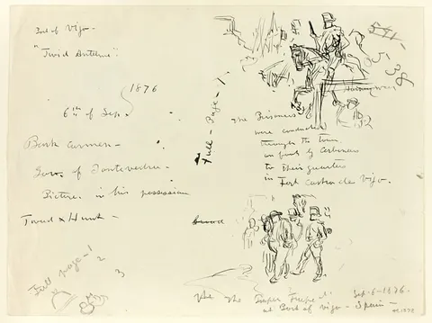 Sheet of Sketches: Soldier on Horseback and Soldier with Sabre Conduting Prisoner (recto); Sheet of Sketches (verso)