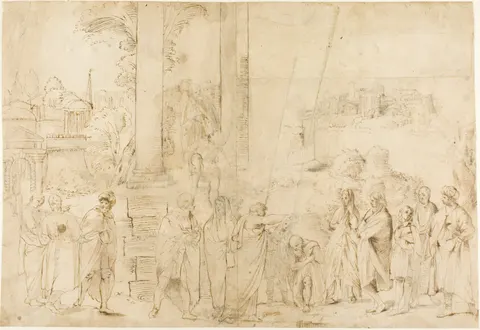 Saint Paul Baptizing Dionysus the Areopagite (recto); Sketches of Baby, Hands (verso)